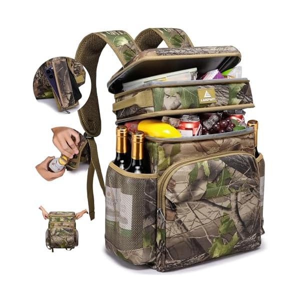 Laripwit Picnic Backpack Cooler - 54 Cans Large Soft Camo Lunch Backpack Bag Insulated Leakproof with Double Deck Compartment