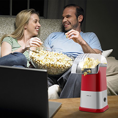 Hot Air Popcorn Poppers for Home, 1200W Popcorn Maker Machine for Healthy Snack, No Oil Needed (Red)