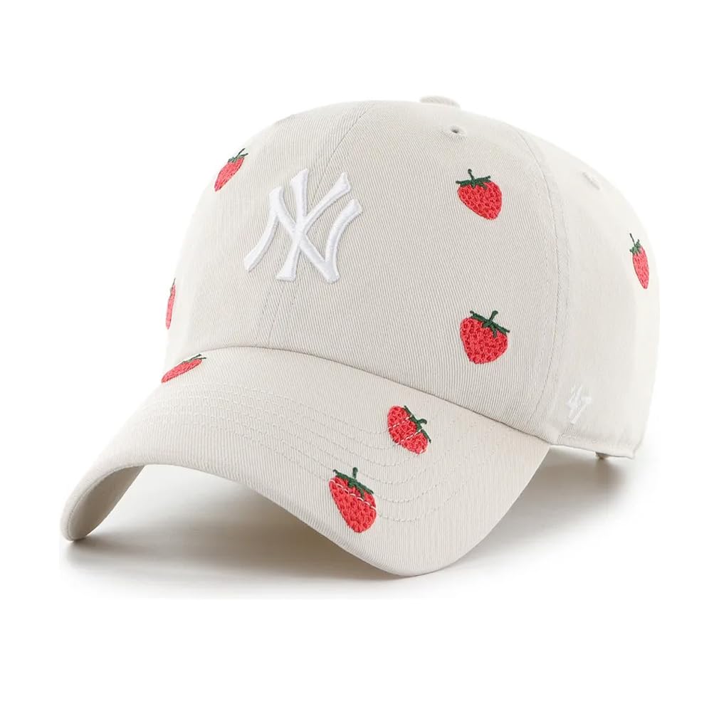 Unisex Beige '47 Brand Mlb Clean Up Scatter Strawberry Strapback Cap New York Yankees