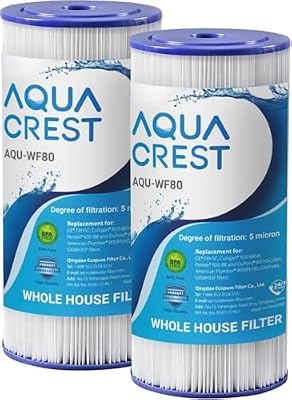 AQUA CREST FXHSC Whole House Water Filter, 20 Micron 10" x 4.5" Sediment Filters Replacement for GE® FXHSC, GXWH40L, GXWH35F, American Plumber W50PEHD, W10-PR, Culligan® R50-BBSA, Pack of 2
