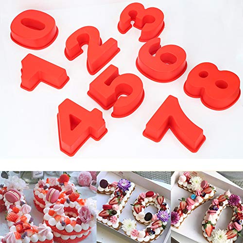 10 Large Number Cake Mold Set Silicone Baking Pans 0-8 DIY Baking Cake Mould Tools for Birthday and Wedding Anniversary 3D Baking Molds Numbers