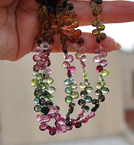 Pink Green Watermelon Gem Tourmaline Faceted Pear Briolette Drop Beads 4.5" strand 5.8-6 X 4mm