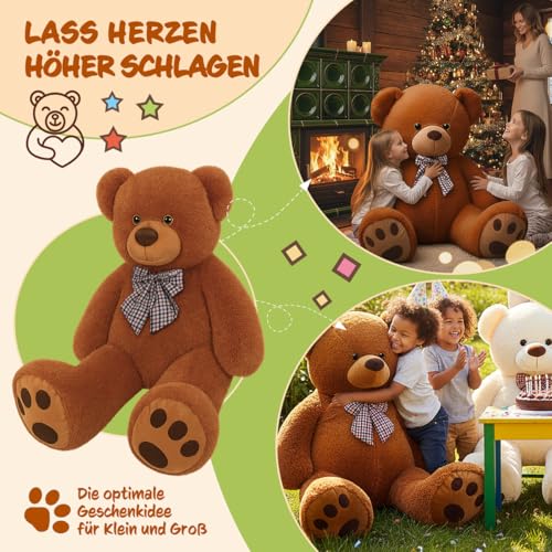 Monzana® Teddybär L - XXXL 50-175cm Weiches Fell Schleife Tatzendruck Geschenk Plüschtier Kuscheltier Stofftier Riesen Teddy Bär