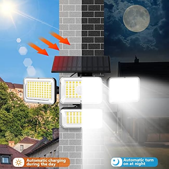 Mokot Solar Lights Outdoor, 288 LED 2800LM Motion Sensor Outdoor Light with Remote Control, 4 Heads IP65 Waterproof Solar Flood Security Lights for Outside Patio Wall -2PACK
