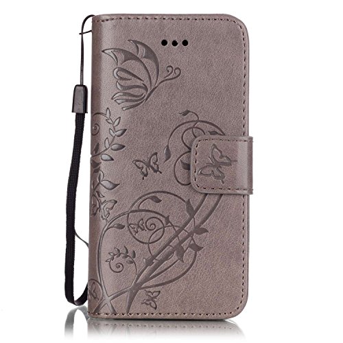 Ekakashop Compatible avec Coque iPhone 5C en Cuir,Compatible avec iPhone 5C Housse de Protection, Pliable Magnetique Portefeuille Wallet Silicone Back Étui Bookstyle Rabat Shell Clapet Case,Gris