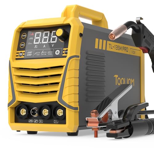 TOOLIOM 135A Gasless Flux Core MIG Welder 110V MIG Welder Flux MIG/Lift TIG/Stick 3 in 1 Welding Machine IGBT DC Inverter with LCD Display