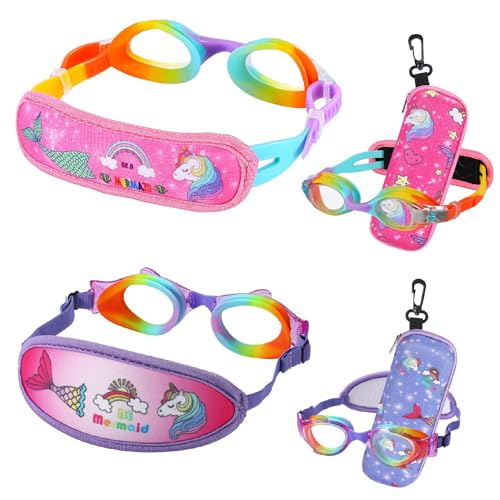 Lunettes de natation enfants 3-6 ans avec sangle anti-pincement et étui rigide