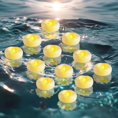 Gohytal Lot de 12 bougies flottantes à LED blanches étanches pour piscine, mariage, vase, décoration de la maison