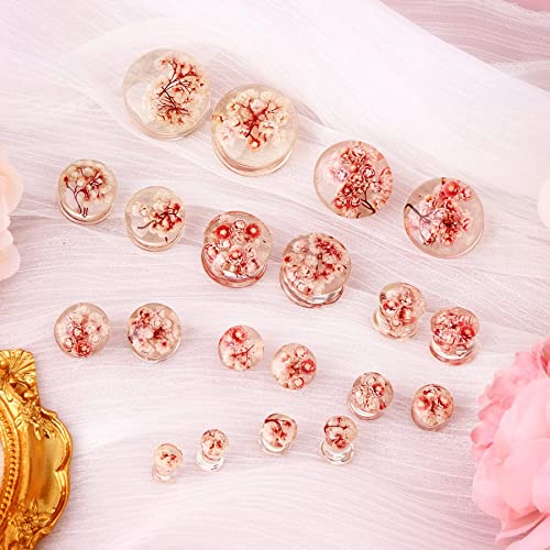 Jewseen 2Pcs Flower Ear Gauges 2g to 1'' Organic Real Flower Resin Plugs2