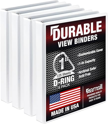 Image of Samsill Durable 1 inch 3 Ring Binder, D Ring Binder, 100% Recycled Chipboard, White, 4 Pack