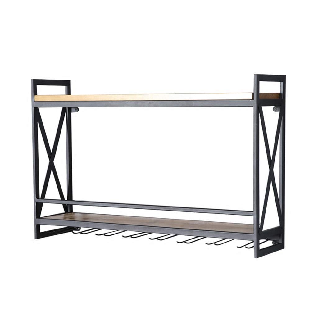 Porte-bouteilles de vin mural industriel en bois à 2 niveaux 80cm