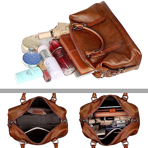 Heshe Genuine Leather Purses For Women Vintage Handbag Shoulder Bag Tote Top Handle Bags Designer Crossbody Satchel (Brown) #TOP6