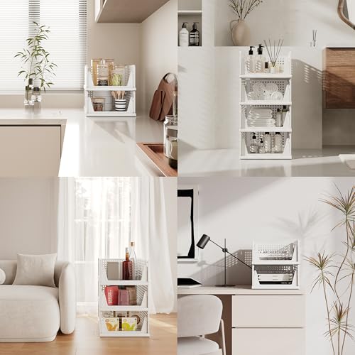 Image of Pinkpum 8 Pack Closet Organizers and Storage Plastic Stackable Storage Bins, Foldable Drawer Shelf Storage Container for Wardrobe Kitchen Bathroom Dorm White