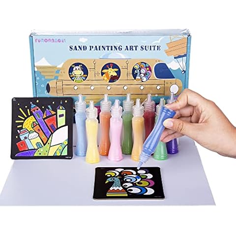 Berry President 10 Packs Sand Painting Cards Art Kids Coloring DIY Paper Craft Kit with 10 Bottles Colored Sand for Chidlren Cover