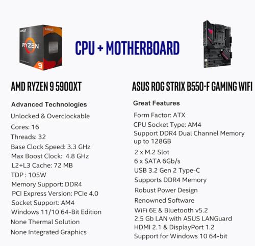 Image of AMD Ryzen 9 5900XT Processor with ASUS ROG Strix B550-F WiFi II Motherboard | CPU Motherboard Combo, AM4, DDR4, PCIe 4.0, 2x M.2, USB 3.2 Gen 2 Type C, WiFi 6E, ATX Gaming Motherboard