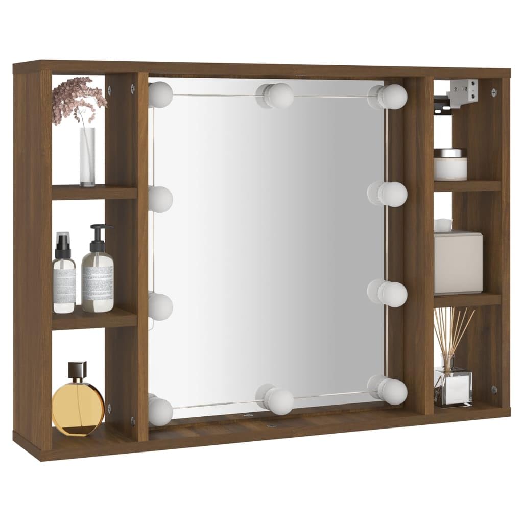 Genérico Mueble con Espejo y LED Color Roble marrón 76x15x55 cm,Armarios y almacenamiento-820447