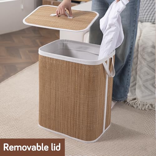 Image of HOKIPO Eco-Friendly Bamboo Laundry Basket for Clothes with Lid, Large - 60 Liter Laundry Hamper 40x30x50 cm (AR-6146)