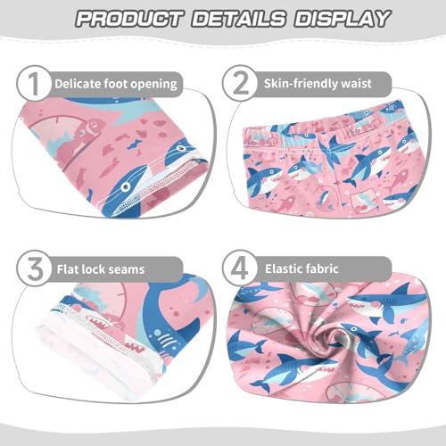 Shark Pink Background Kids Girl's Athletic Leggings Stretchy High Waisted Activewear Sports3