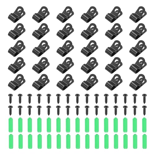 uxcell 50Pcs 7mm(1/4") Fence Wire Clamps, Agricultural Fencing Mounting Clips R Type Cable Clamps with Screws and Expansion Tubes for Mount Welding Wires to Vinyl Wood Metal Fence