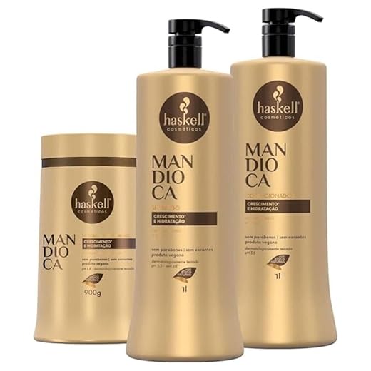 Kit Haskell Mandioca Máscara Hidratante 1000g Shampoo Condicionador 1000ml