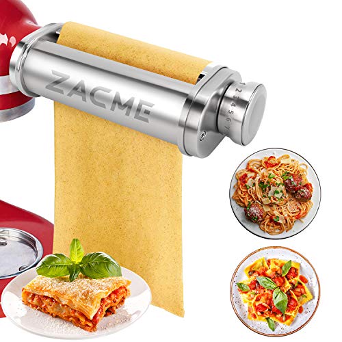 Pasta Roller Attachment for KitchenAid Stand Mixers ZACME Stainless Steel Pasta Maker Machine Accessories Washable Pasta Sheet Roller for Ravioli Lasagna with Cleaning Brush Silver
