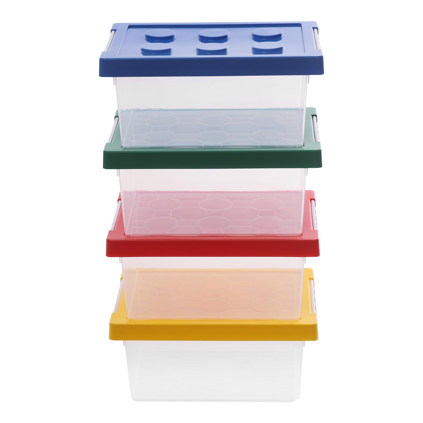 4 pezzi di mattoncini da costruzione con coperchio, impilabile, scatola per giocattoli in plastica, scatole di assortimento per giocattoli
