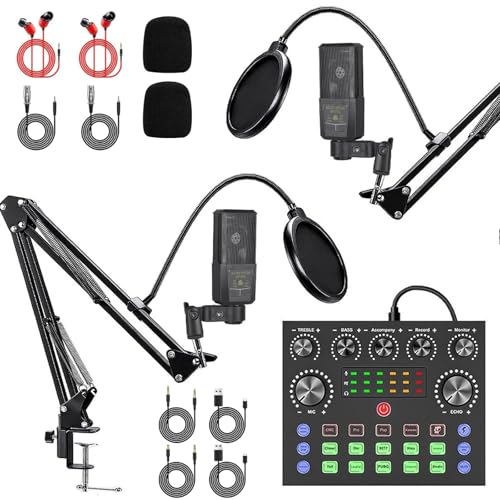 2PCS Podcast Equipment Bundle Recording Studio Package with Podcast Microphone Live Sound Card - Audio Interface for Laptop Computer Vlog Living Broadcast Live Streaming YouTube TikTok