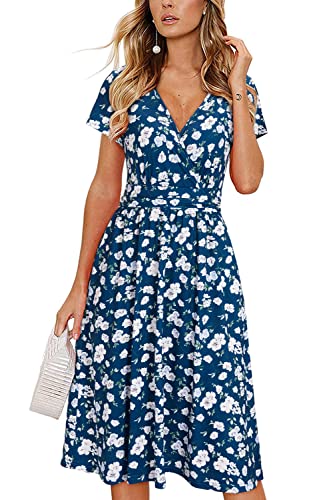 Image of Newshows Women's Pockets Wrap V Neck Floral Summer Vacation Casual Sundress | Wrinkle Free, Stretchy, Summer Beach Floral Sundress 2026, Casual Dress for Vacation, Guaduation, Side Pockets, A-line