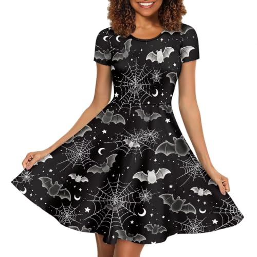 Image of HUGS IDEA Womens Puffy Swing Midi Dress Round Neck Short Sleeve Party A-Line Dresses
