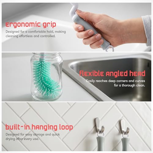 Image of Baybee 2Pc Combo Silicone Bottle Cleaning Brush | BPA-Free 360 Rotatable Silicone Bristles for Nipple, Straw, Vase, Glass & Feeding Bottle Cleaner Set | Anti Slip Handle, Easy to Clean Corner (Green)