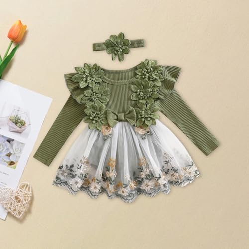 Douhoow Baby Girl Romper Dress Embroidery Lace Flowers Baby Dress Romper Fall Winter Festival Clothes with Headband2
