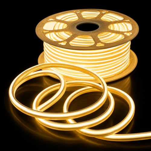 Image of MoonlitDreams 10 Meter LED Neon Strip Light, 10mm Warm White Waterproof Flexible 10M COB Neon Rope Light, Cuttable LED Strip for Indoor Outdoor Wall Decor, Home, Shop, Party & Festival Lighting