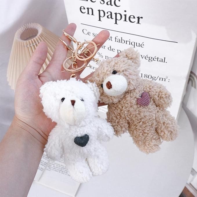 Miniatura 4 de DPWOUM Llavero de corazón rosa oso marrón, llavero de algodón suave llavero DIY, animales de peluche artesanales, llavero de oso, accesorios de