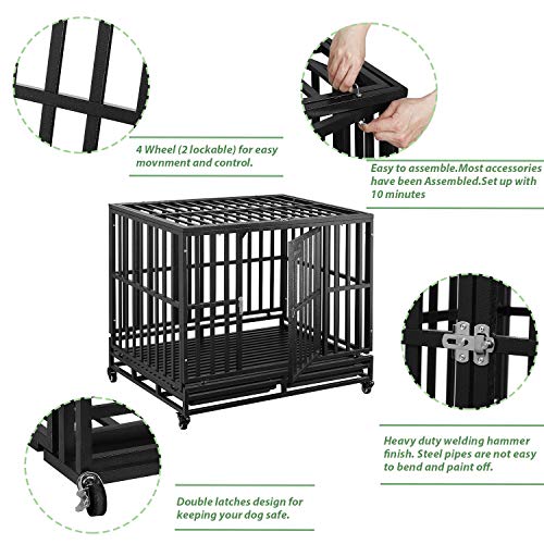 Dog Cage Crate Kennel Heavy Duty Tear Resistant Square Tube with Four Wheels for Large Dogs Easy to Install (42 inch… - Image 5