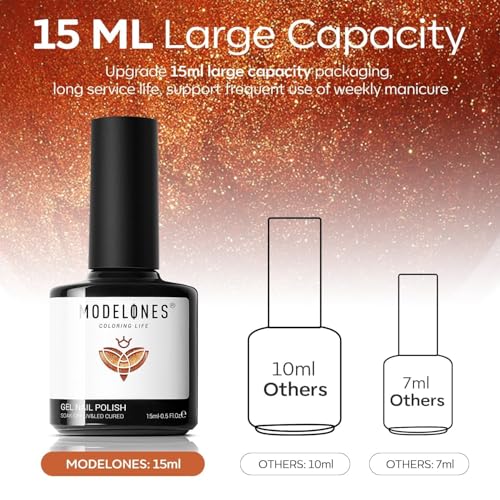 Image of modelones Cat Eye Fall Gel Nail Polish, 15 ML Glitter 9D Holographic Magnetic Halloween Nail Polish with Magnet Soak Off U V Orange Gel Polish Shimmer Autumn Nail Art Top Coat Manicure Salon DIY