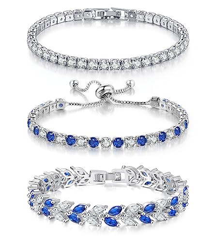 GEMOSA 3 Pcs Tennis Bracelet Set 14K Gold Plated Marquise Cubic Zirconia CZ Diamond Dainty...