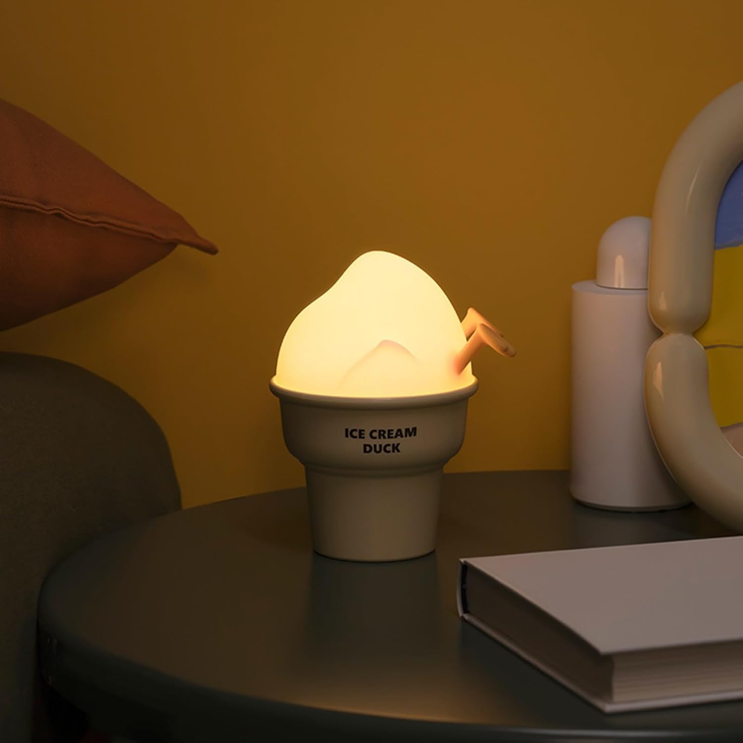 Marys - Luz nocturna con forma de helado, pato para niños, LED táctil, recargable de 1200 mAh, iluminación suave, lámpara decorativa y de noche amarilla