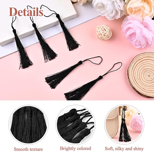 Image of NACHLYNN 120 Pcs Bookmark Tassels Bulk 13cm /5 Inch Silky Handmade Soft Craft Mini Tassels for Jewelry Keychain Making with Loops for Dress Decoration DIY Craft Accessory (Black)