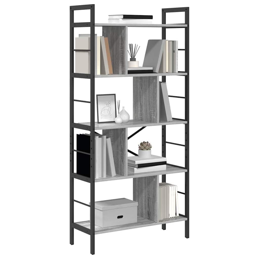 Estantería de Libros Gris Sonoma 75 x 30 x 156 cm con 9 estantes, Estructura Robusta de Acero y Madera Duradera, Ideal para Oficina, Sala, Dormitorio o Estudio, organización y decoración