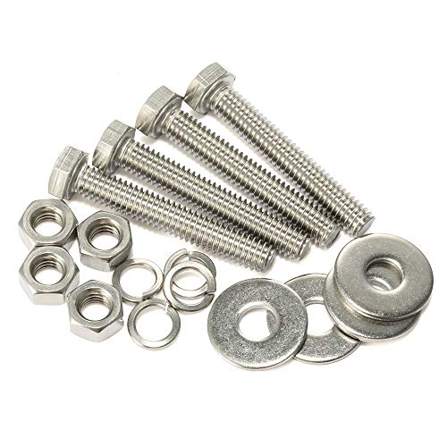 Image of M8-1.25 x 60mm Hex Head Bolts, Hex Nuts, Extra-Large and Thick Flat & Lock Washers, Fully Threaded, 304 Stainless Steel, 8 Sets