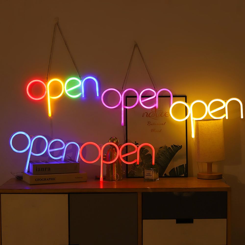 STHomedeco LED Neon Open Sign - Open Signs for Business with USB/Battery 13.8 x 7.1 Open Neon Sign for Shops Restaurants Retail Window Stores (Blue