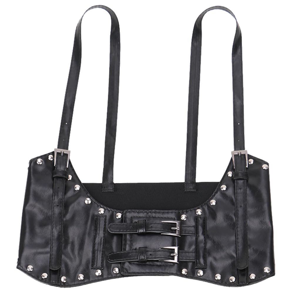 HotYou Women PU Leather Waist Belt Punk Adjustable Elastic Goth Body Vest Belt Steampunk Underbust Corset Belts Cosplay Party Rave Halloween Costume,Black,for Waist(109-120) CM