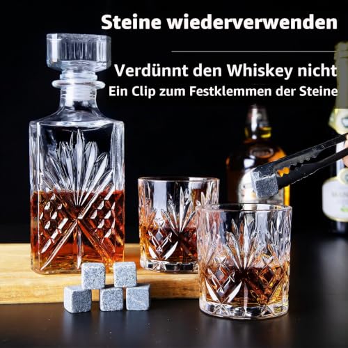 Whiskey Dekanter Set für Männer mit 6 Whiskey Gläsern, 6 kühlenden Whisky Steinen und 1 Clip Bleifreies Whiskey Dekanter Glas Likör… – Ansicht 3