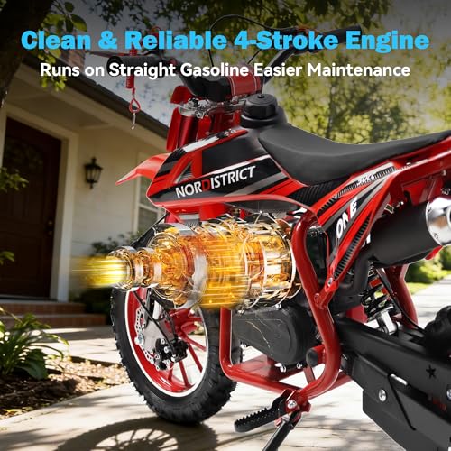 Image of 50cc 4 Stroke Dirt Bike for Kids 8-14,Gas Powered Dirt Bike with No Oil Mixing,Front&Rear Disc Brakes,Kids Dirt Bike with Inverted Fork Suspension,Pull Start,25MPH