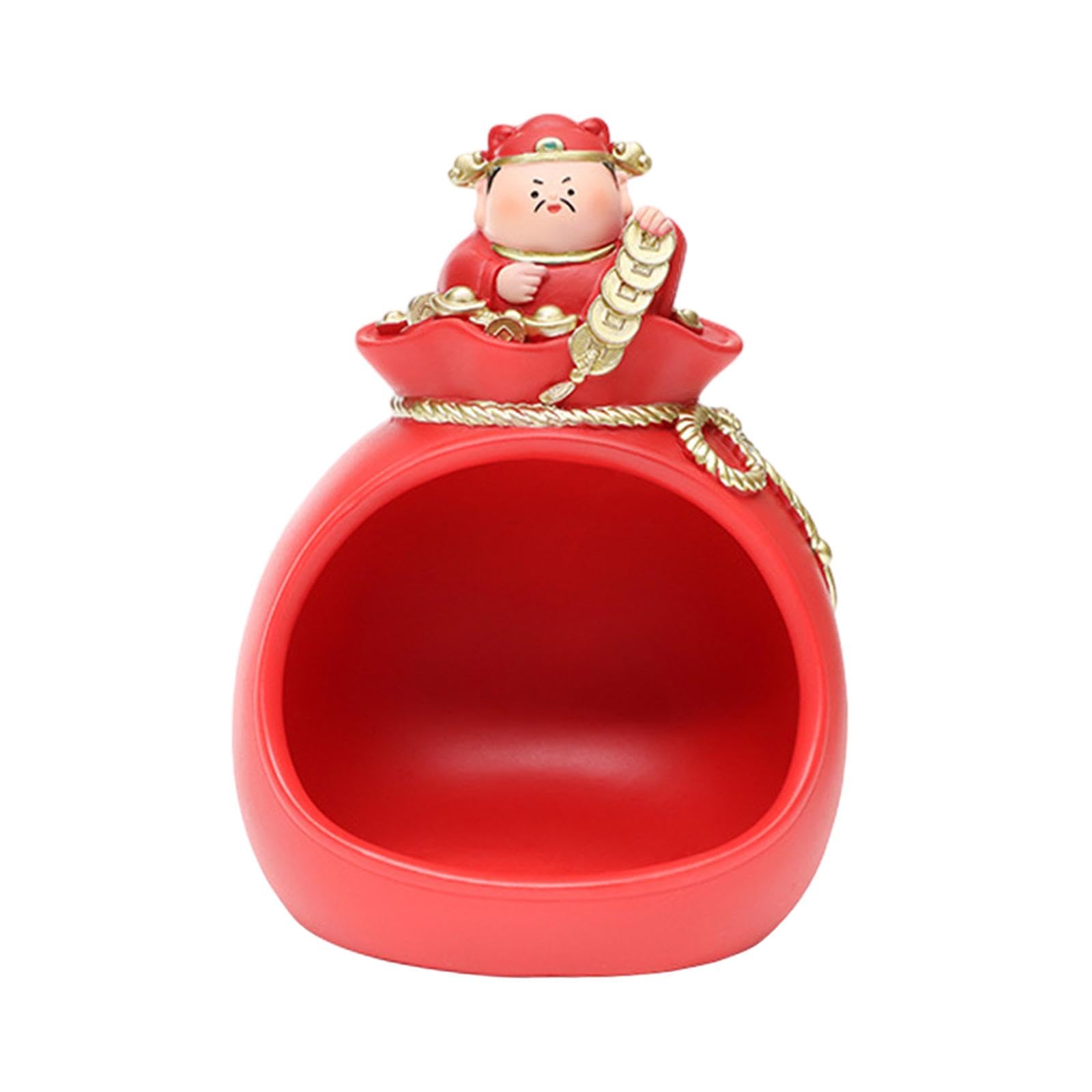 Folpus God of Wealth Sculpture Caishen Statue Ornament Resin Sundries Container Storage Tray for Living Room Home Decoration Gift