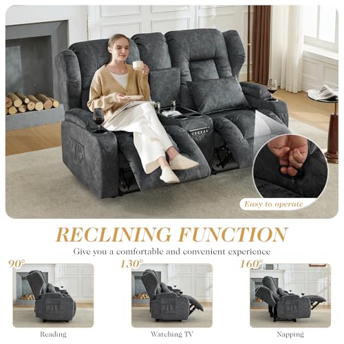 Image of Loveseat Recliner Sofa with Console,RV Wall Hugger Recliners for Small Spaces,Reclining Loveseat Sofa Recliner with Cup Holders /Lumbar Pillows,RV Furniture (Velvet Gray, 66 inch 2-Seater)