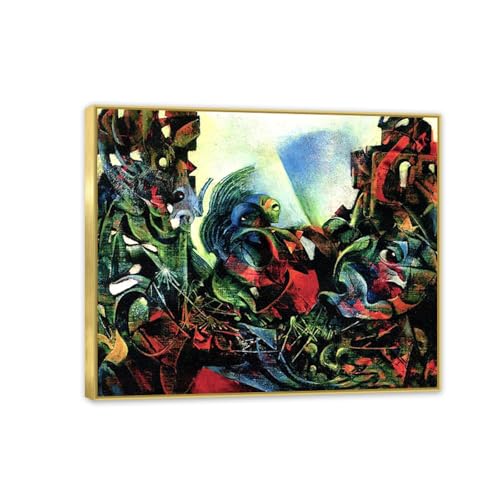 Tableau Max Ernst animaux verts colorés impression sur toile 35x30cm cadre doré