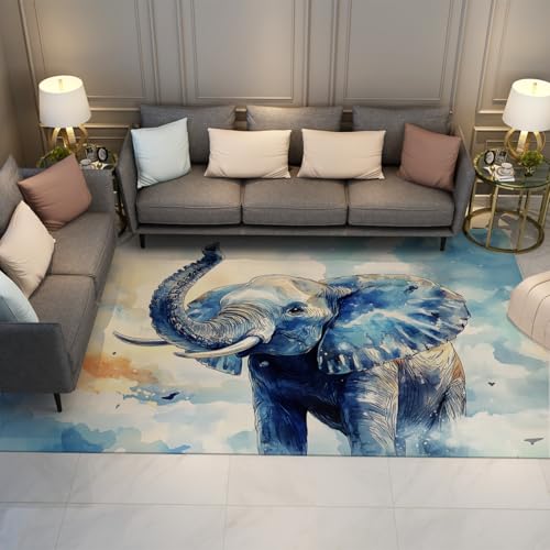 HOBBOY Tappeto faunistico minimalista 60 x 90 cm Stile lavaggio inchiostro elegante tappeto stampa elefante lavaggio in lavatrice pelo basso per l'arredamento del pavimento della stanza della nursery