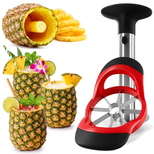 Image of Pineapple Corer and Slicer Tool - Stainless Steel Pineapple Peeler Tool with Reinforced Thick Blade for Effortless Slicing - Core Remover and Cutter for Diced Fresh Rings, Black Handle, Easy to Clean