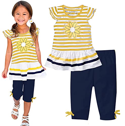 Image of LUKYCILD Baby Girls Summer Clothes Casual Clothing Suit Short Sleeve Striped T-Shirt +Pants